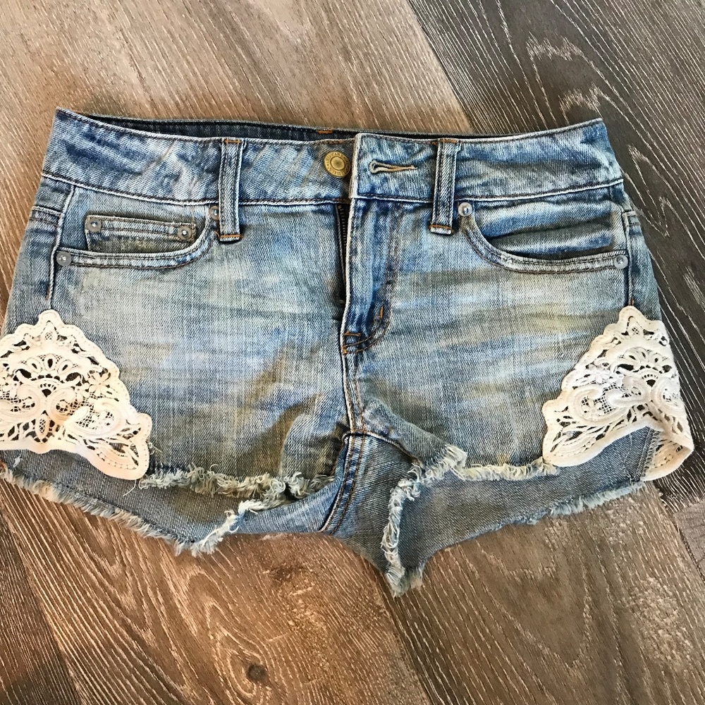 Crochet Denim Shorts American Eagle Outfitters